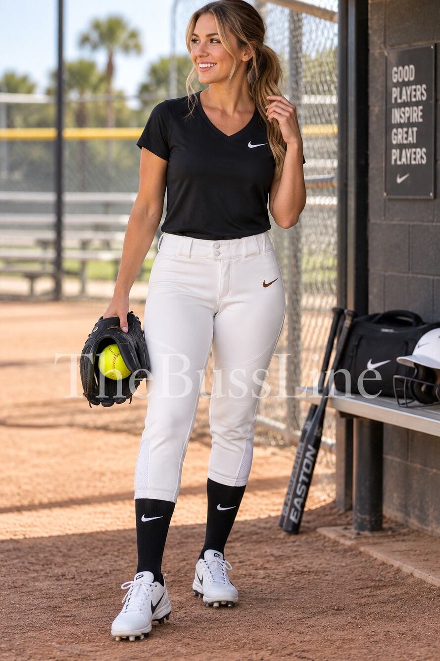 Nike Team Womens M White Softball Baseball Pants Reinforced Knee Belt Loop